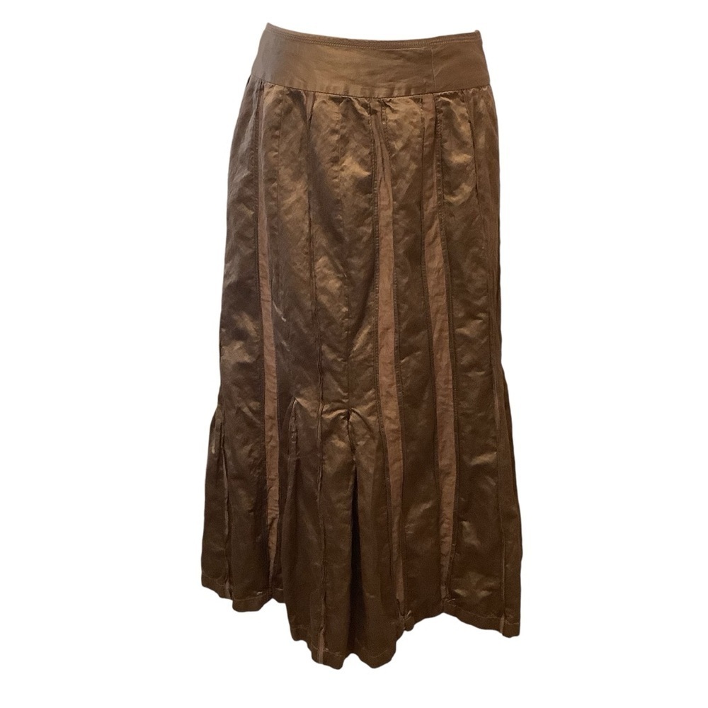 SANDWICH BROWN METALLIC PLEATED COTTON BLEND MAXI SKIRT/ Size 42